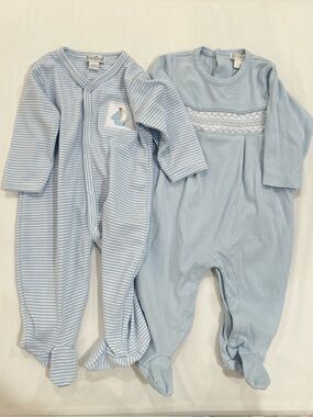 Kissy Kissy Set of 2 Pima Cotton Baby Blue Footed One-Piece Rompers